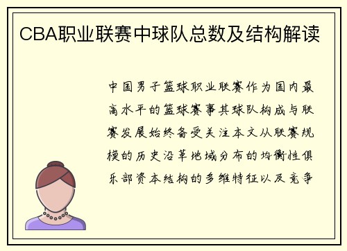 CBA职业联赛中球队总数及结构解读